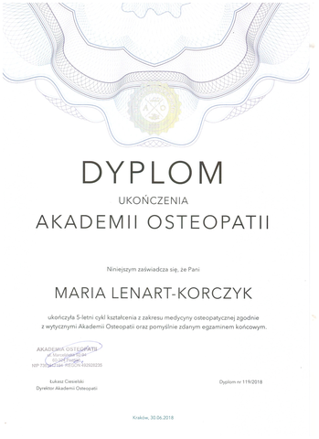 Dyplom akademi osteopatii